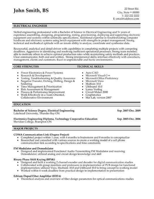 resume format for freshers electrical engineers