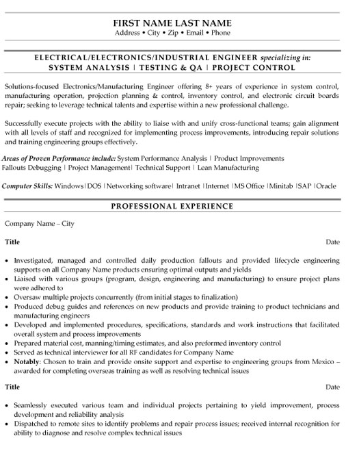 resume format for engineering professionals