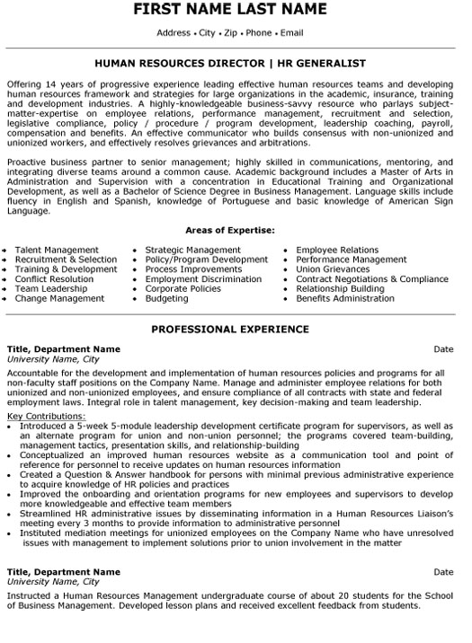 human resources manager resume profile
