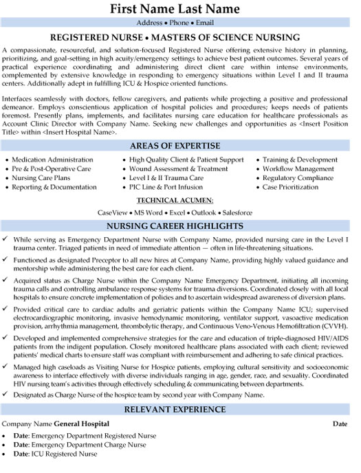template resume for a lead nursing position