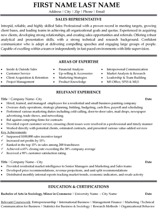 examples of good sales resumes